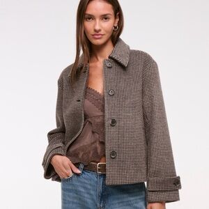 Abercrombie & Fitch Short Wool Coat Brown Houndstooth PETITE Sleeve Alteration